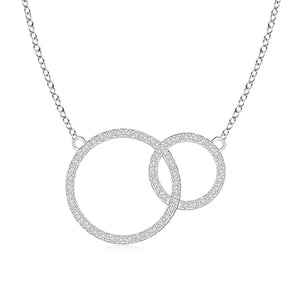 Diamond encrusted interlocking circle necklace in 14k white gold by Irdoja Diamonds. Elegant eternity pendant design.