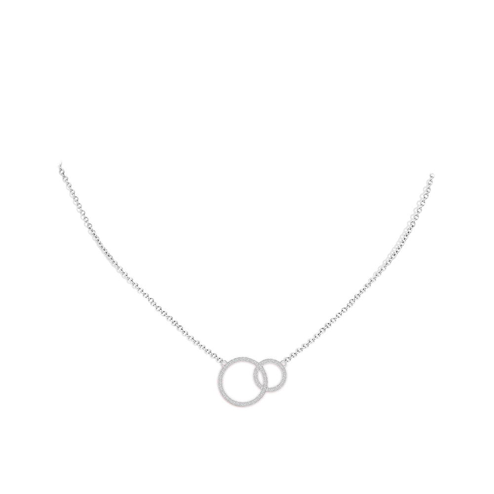 Diamond encrusted interlocking circle necklace in 14k white gold by Irdoja Diamonds. Elegant eternity pendant design.