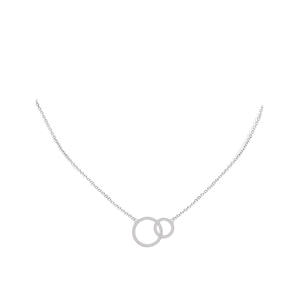 Diamond Interlocking Circle Necklace 18K Gold Pavé Eternity showcasing two interlocking circles on a delicate chain.