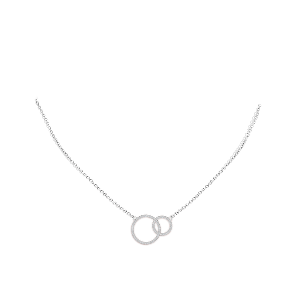 Diamond Interlocking Circle Necklace 18K Gold Pavé Eternity showcasing two interlocking circles on a delicate chain.