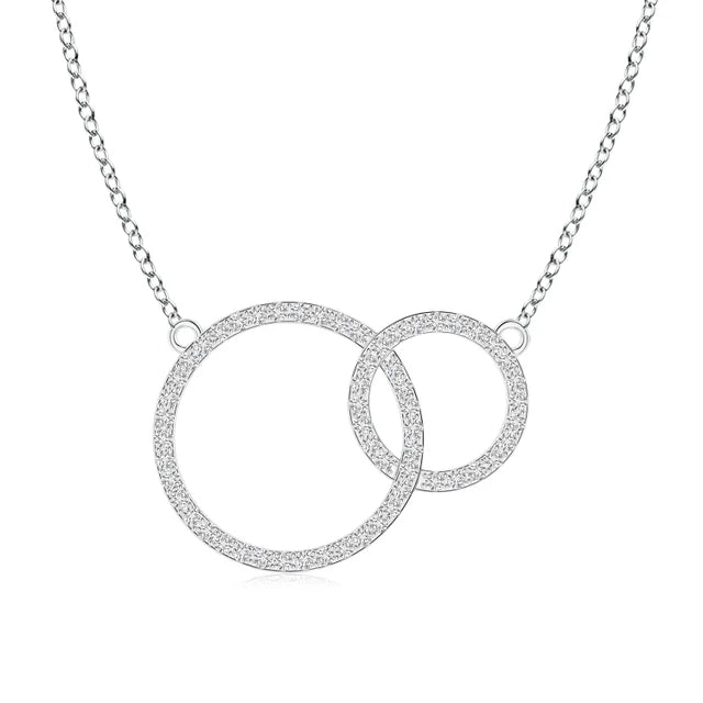 Diamond Interlocking Circle Necklace 18K Gold Pavé Eternity features two sparkling circles encrusted with diamonds.