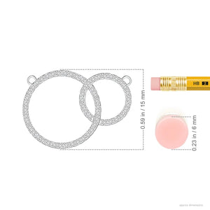 Diamond Interlocking Circle Necklace 18K Gold Pavé Eternity design showing dimensions beside a pencil for scale.