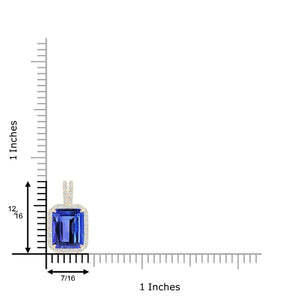 3.4ct Emerald-Cut Tanzanite Halo Pendant 18K Gold AAA Quality with diamond accents, showcasing vivid blue-violet coloring.