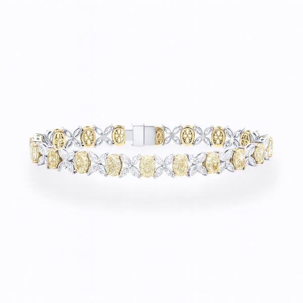 Fancy Yellow & White Lab Diamond Bracelet in 18K gold featuring oval-cut yellow and marquise-cut white diamonds.