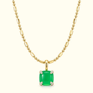 Bloom amulet necklace, a green jade pendant on a 14K yellow gold ball-and-bar chain