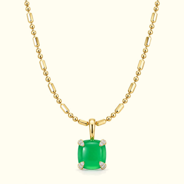 Bloom amulet necklace, a green jade pendant on a 14K yellow gold ball-and-bar chain