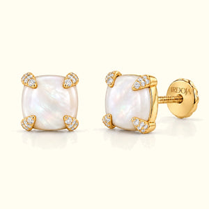 Bloom amulet stud earrings in mother of pearl, solid 18K yellow gold with screw backs