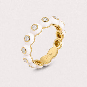 Irdoja Bubble eternity band in Club White enamel with bezel-set lab-grown diamonds, yellow gold