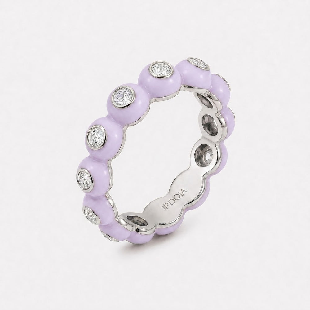 Irdoja Bubble eternity band in lavender enamel with bezel-set lab-grown diamonds, yellow gold