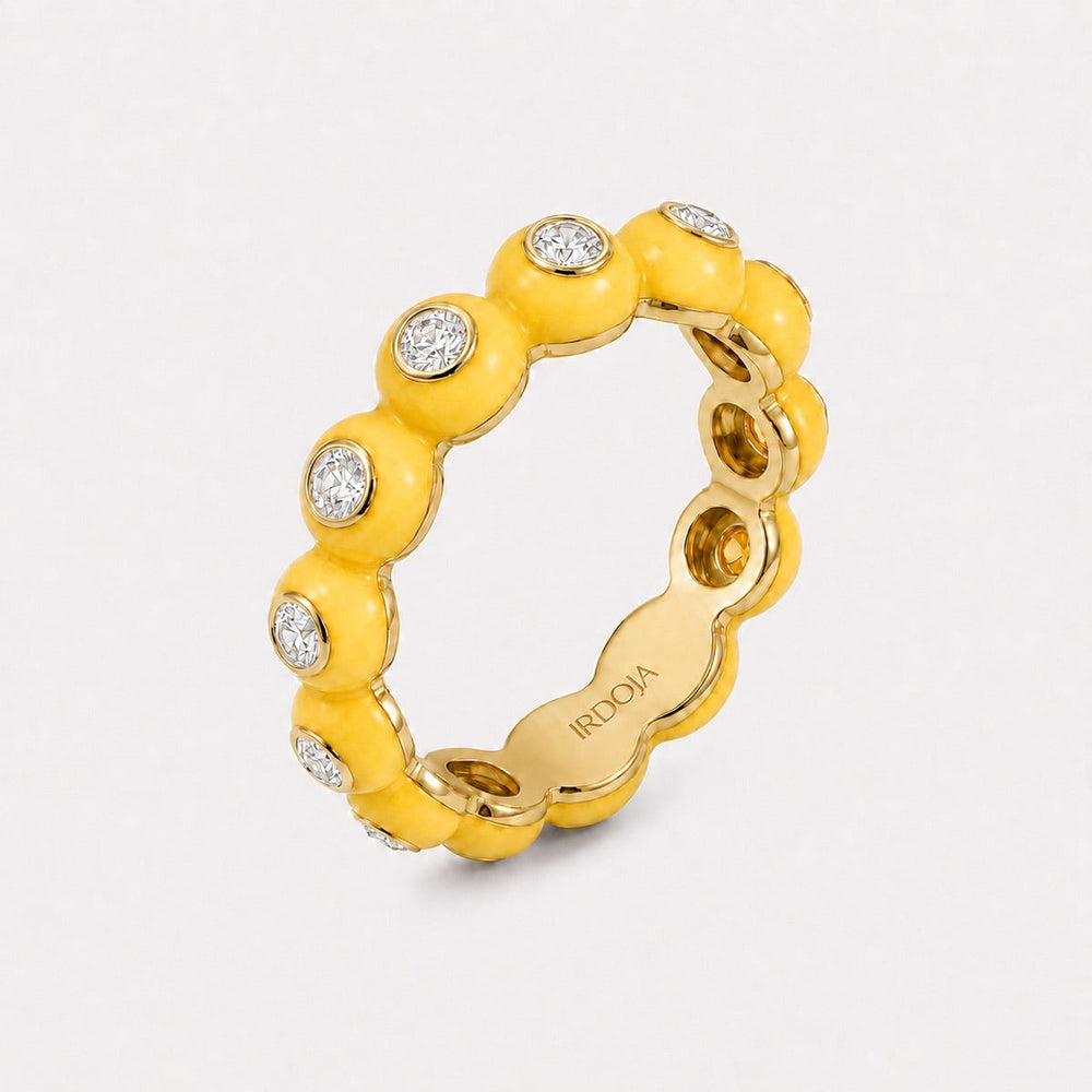 Irdoja Bubble eternity band in yellow enamel with bezel-set lab-grown diamonds, yellow gold