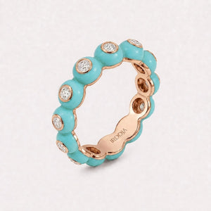 Irdoja Bubble eternity band in Ocean Teal enamel, rose gold, with bezel-set diamonds.