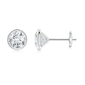 Lab-Grown Bezel-Set Diamond Martini Stud Earrings in 14K white gold, featuring 1.00 carat round diamonds.