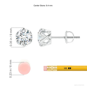 Lab-Grown Six Prong-Set Diamond Solitaire Filigree Stud Earrings dimensions comparison with pencil and eraser.