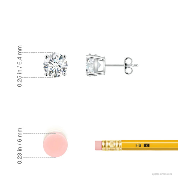 Lab-Grown Diamond Stud Earrings with dimensions next to a pencil for scale comparison