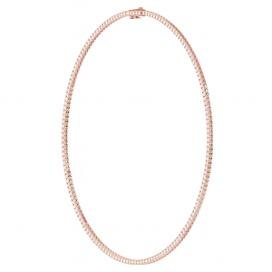 Lab-grown diamond tennis necklace in 14K rose gold, 16" length, featuring a delicate design and E VVS clarity.