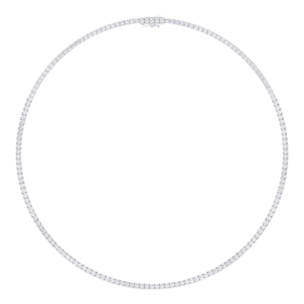 Lab-grown diamond tennis necklace in 18K white gold, 16" length, featuring a flawless E VVS finish from Irdoja Diamonds.