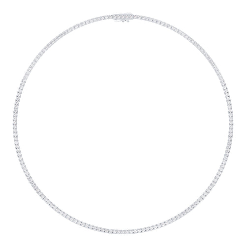 Lab-grown diamond tennis necklace in 18K white gold, 16" length, featuring a flawless E VVS finish from Irdoja Diamonds.
