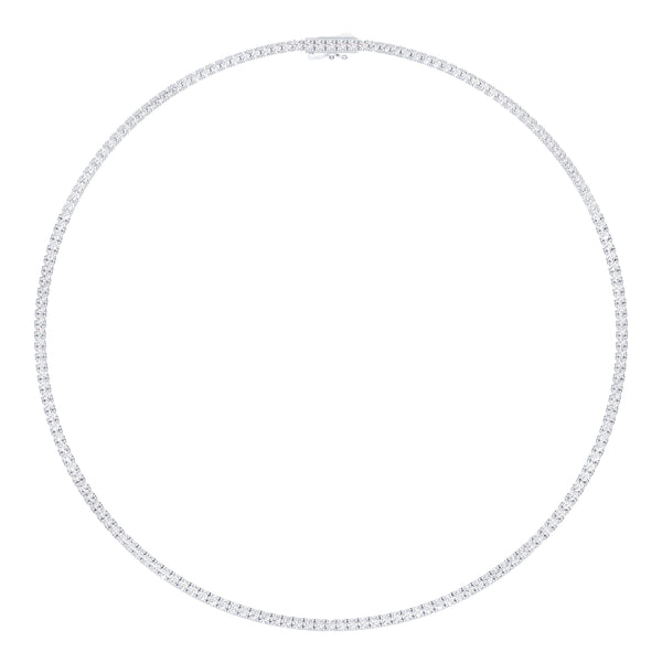 Lab-grown diamond tennis necklace in 18K white gold, 16" length, featuring a flawless E VVS finish from Irdoja Diamonds.