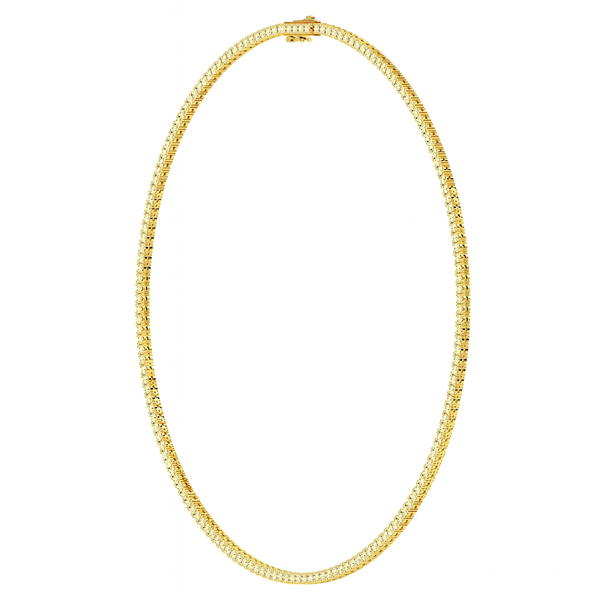 Gold tennis necklace featuring lab-grown diamonds, available in 14K and 18K, 16" length.