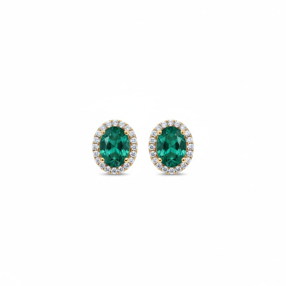 Lab-Grown Emerald Halo Stud Earrings with Diamonds
