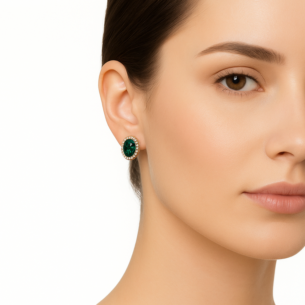 Lab-Grown Emerald Halo Stud Earrings with Diamonds