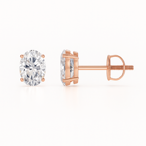 Lab-Grown Oval Diamond Solitaire Stud Earrings in rose gold showcase exceptional brilliance and elegant design.