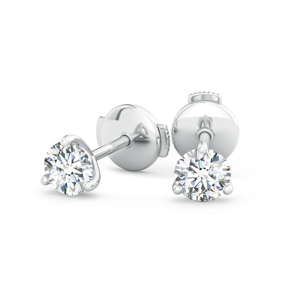 Lab-grown diamond stud earrings in a three-prong martini setting, showcasing brilliant sparkle and elegance.