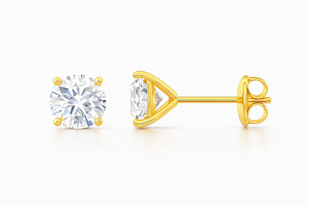 Lab-grown diamond stud earrings in a martini setting, showcasing brilliant round diamonds for elegant style.