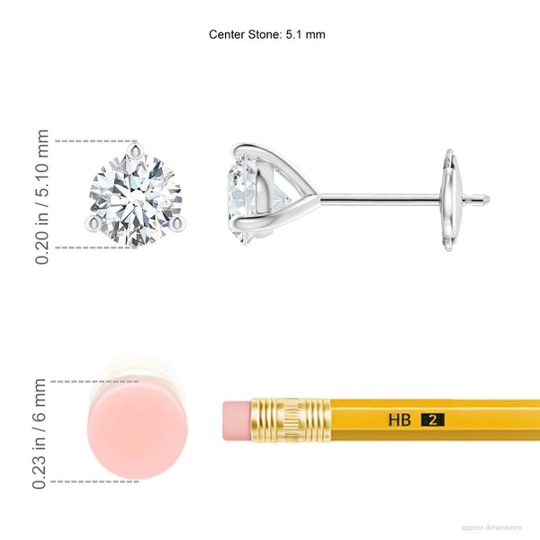 Lab-grown diamond stud earrings in martini setting with center stone size of 5.1 mm.