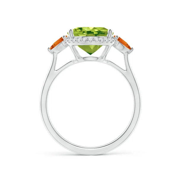 Oval peridot and trillion citrine diamond cocktail ring in 18k white gold by Irdoja Diamonds.