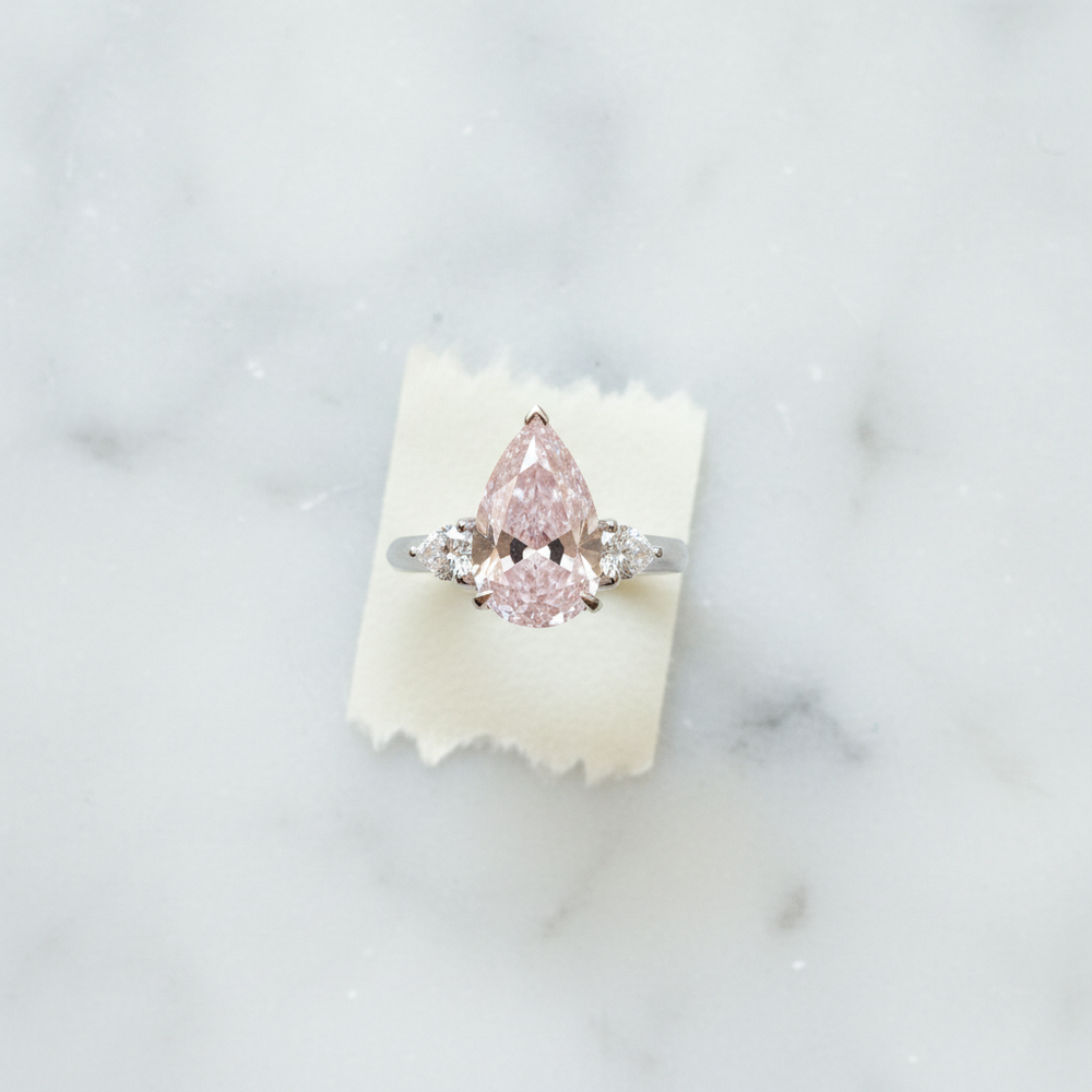 4.66ct Pear-Cut Fancy Vivid Pink Diamond Halo Ring VS1 — Engagement Ring — 18k rose gold ring | Irdoja Diamonds