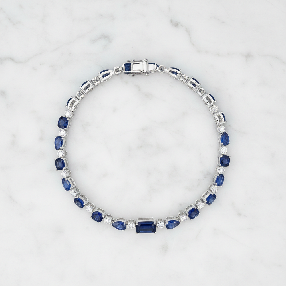 Blue Sapphire Diamond Multi-Shape Tennis Bracelet 18K Gold