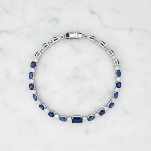 Blue Sapphire Diamond Multi-Shape Tennis Bracelet 18K Gold — 18k gold bracelet (view 2) | Irdoja Diamonds