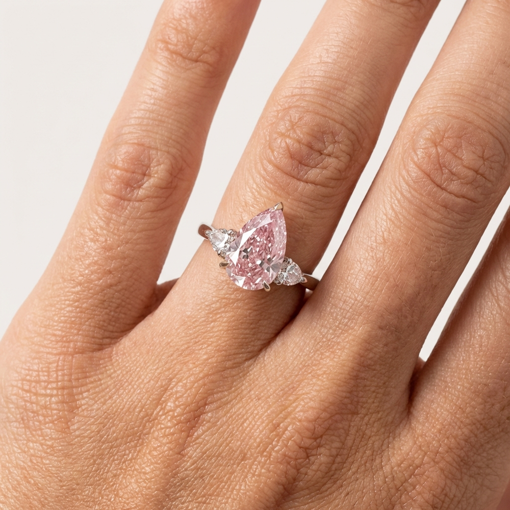 4.66ct Pear-Cut Fancy Vivid Pink Diamond Halo Ring VS1 — Engagement Ring — 18k rose gold ring (view 2) | Irdoja Diamonds