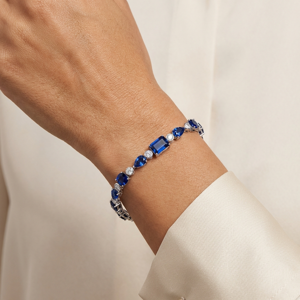 Blue Sapphire Diamond Multi-Shape Tennis Bracelet 18K Gold — 18k gold bracelet (view 6) | Irdoja Diamonds