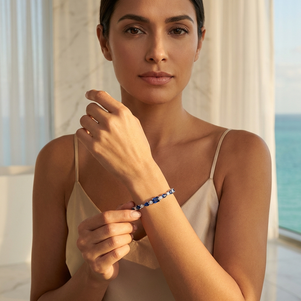 Blue Sapphire Diamond Multi-Shape Tennis Bracelet 18K Gold — 18k gold bracelet (view 7) | Irdoja Diamonds