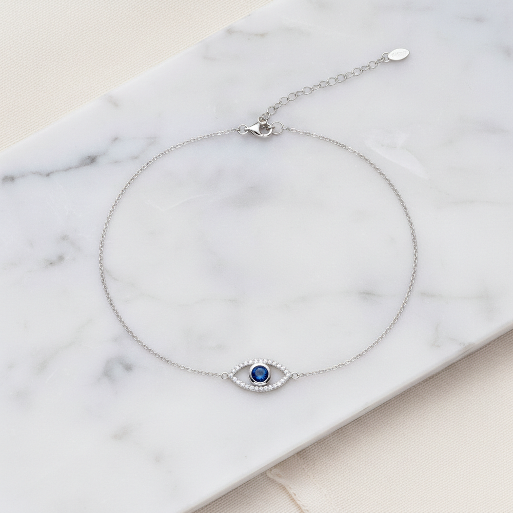 Bezel-Set Blue Sapphire & Diamond Evil Eye Bracelet 18K Gold