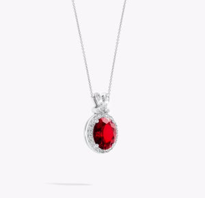 Lab-Grown Ruby Pendant 3.6ct Oval Diamond Halo 18K Gold