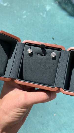 Lab-Grown Diamond Stud Earrings displayed in an elegant jewelry box, showcasing their brilliance and design.