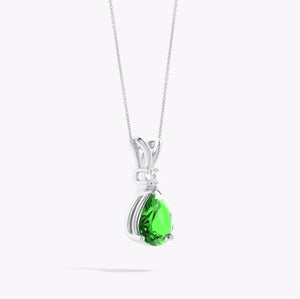 Prong-Set Lab-Grown Emerald Teardrop V-Bale Pendant with Diamond