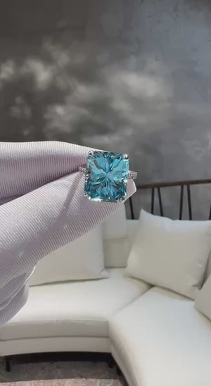 Emerald-Cut Aquamarine Ring with Diamond Band