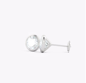 Lab-Grown Bezel-Set Diamond Martini Stud Earrings in high-polish 14K white gold setting.