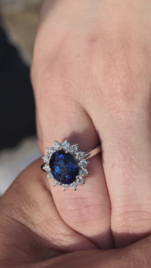 3.70ct Princess Diana Style Sapphire & Diamond Halo Ring (PT950)