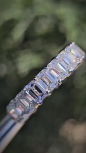 6 Carat Emerald-Cut Lab-Grown Diamond Eternity Ring showcasing precision-set diamonds in elegant design.