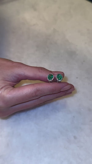 Lab-Grown Emerald Halo Stud Earrings with Diamonds