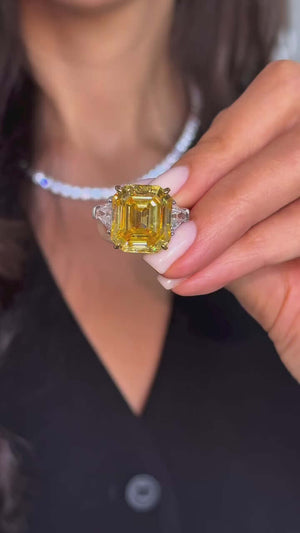 4.40 ct Asscher-Cut Fancy Intense Yellow Diamond (Fancy Yellow Ring)