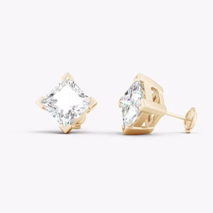 V-Prong Set Princess-Cut Lab-Grown Diamond Stud Earrings