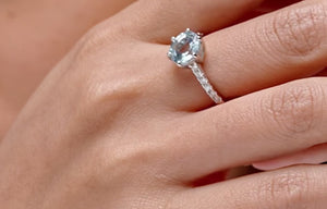 Natural Aquamarine Solitaire Engagement Ring Diamond Accents 14K 18K Gold