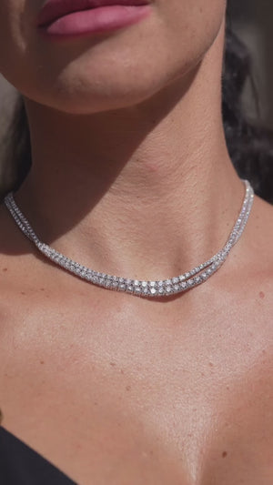 Lab-Grown Diamond Tennis Necklace 14K 18K Gold 16" | 5.8-44.5ct
