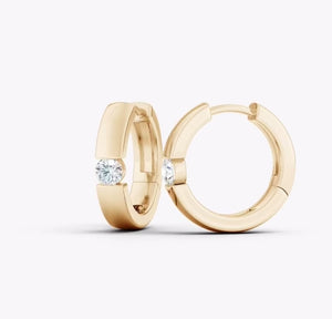 Channel-Set Diamond Huggie Hoop Earrings | 18K 14K Gold